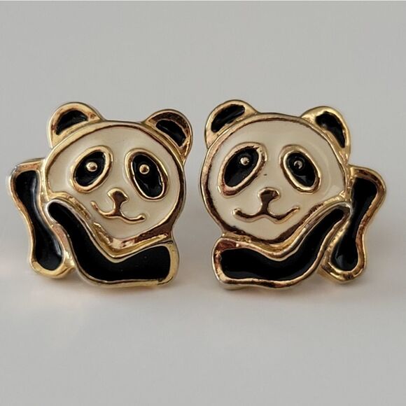 Earrings Vintage Panda Enamel Earrings #0145 - Picture 7 of 9